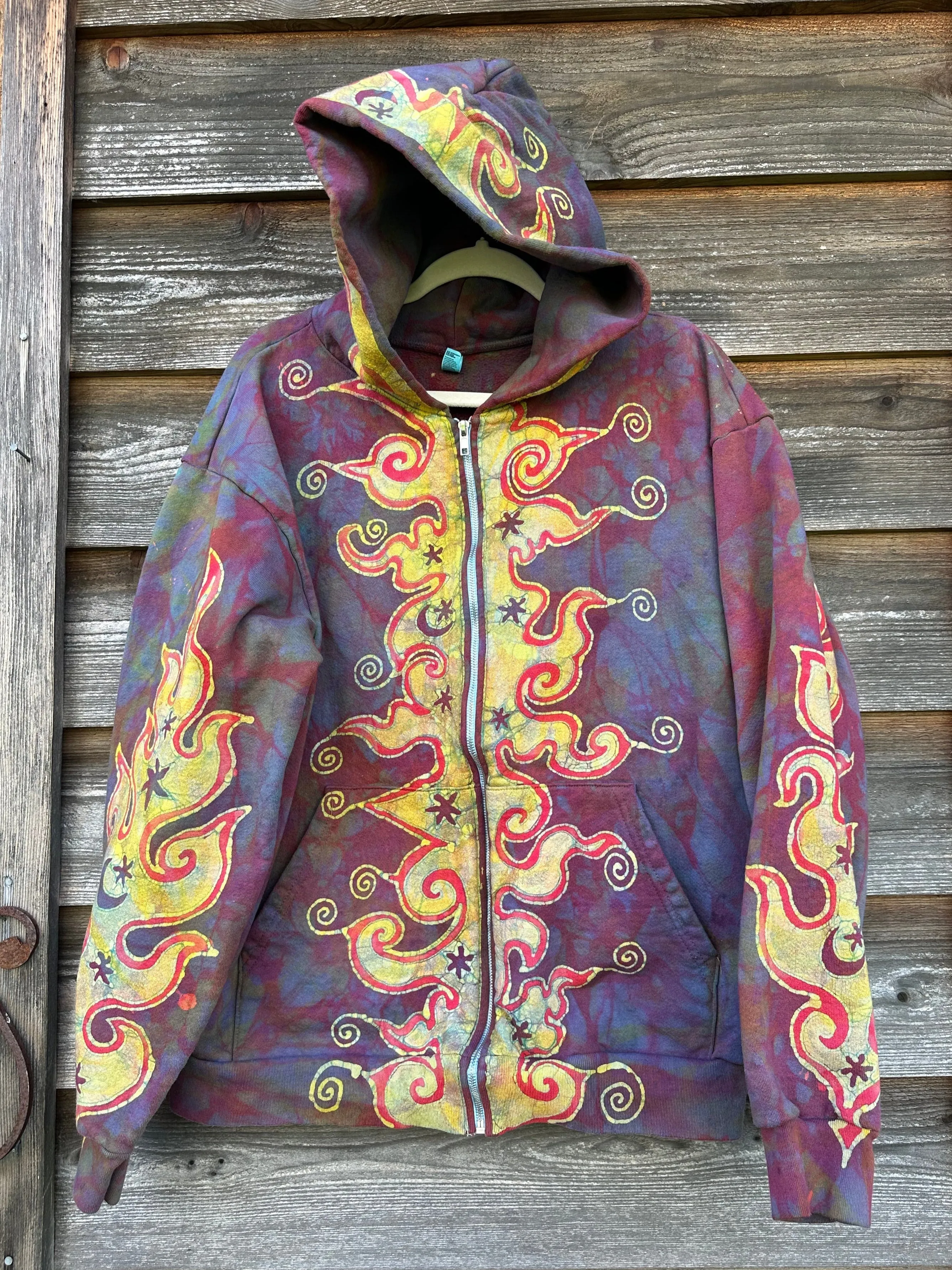 Driftwood Bonfire Handcrafted Batik Zipper Hoodie - Size Small