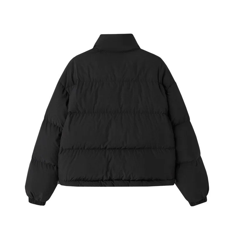 Lace Patchwork Double-sided Down Jacket In Black