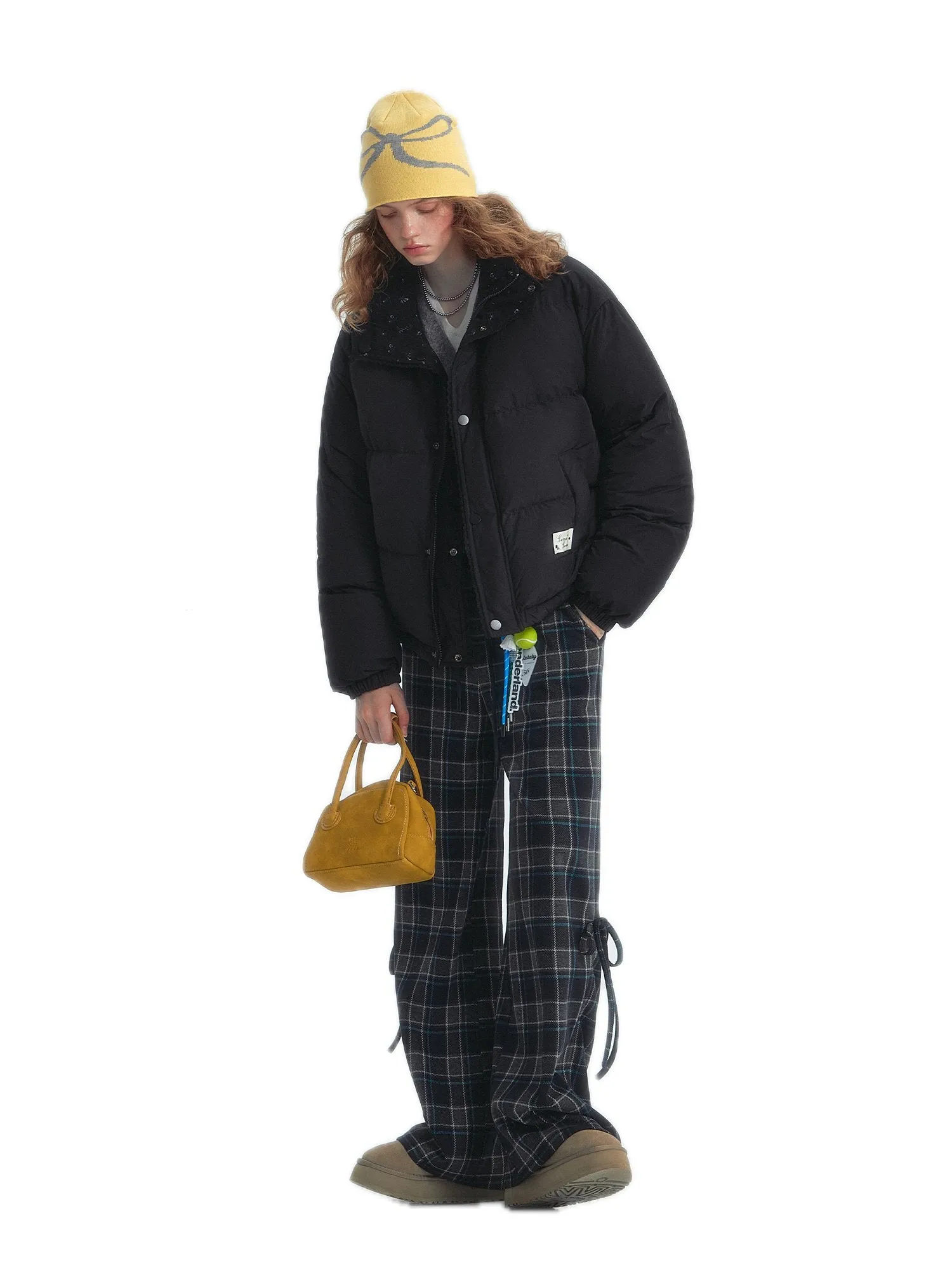 Lace Patchwork Double-sided Down Jacket In Black
