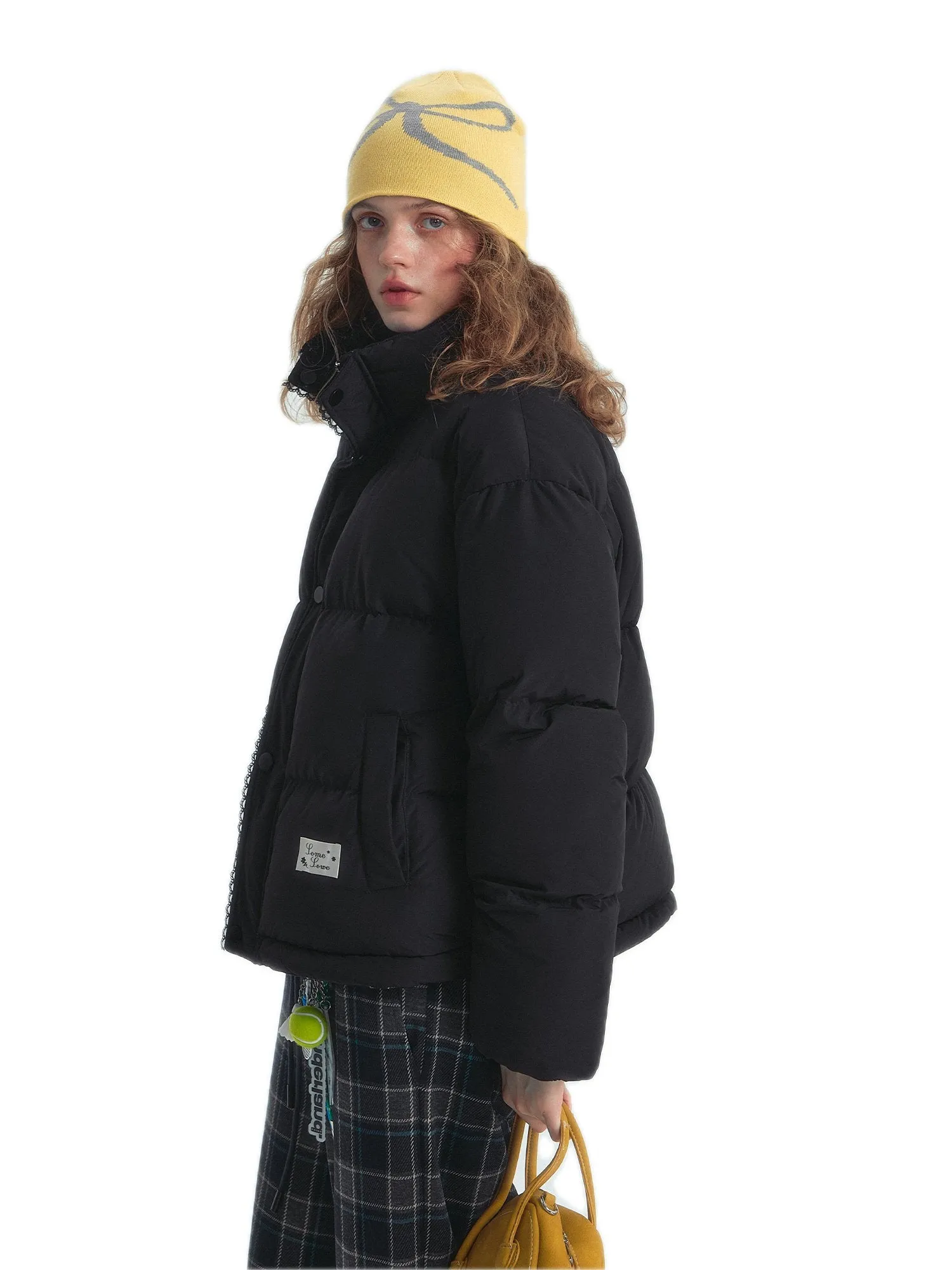 Lace Patchwork Double-sided Down Jacket In Black