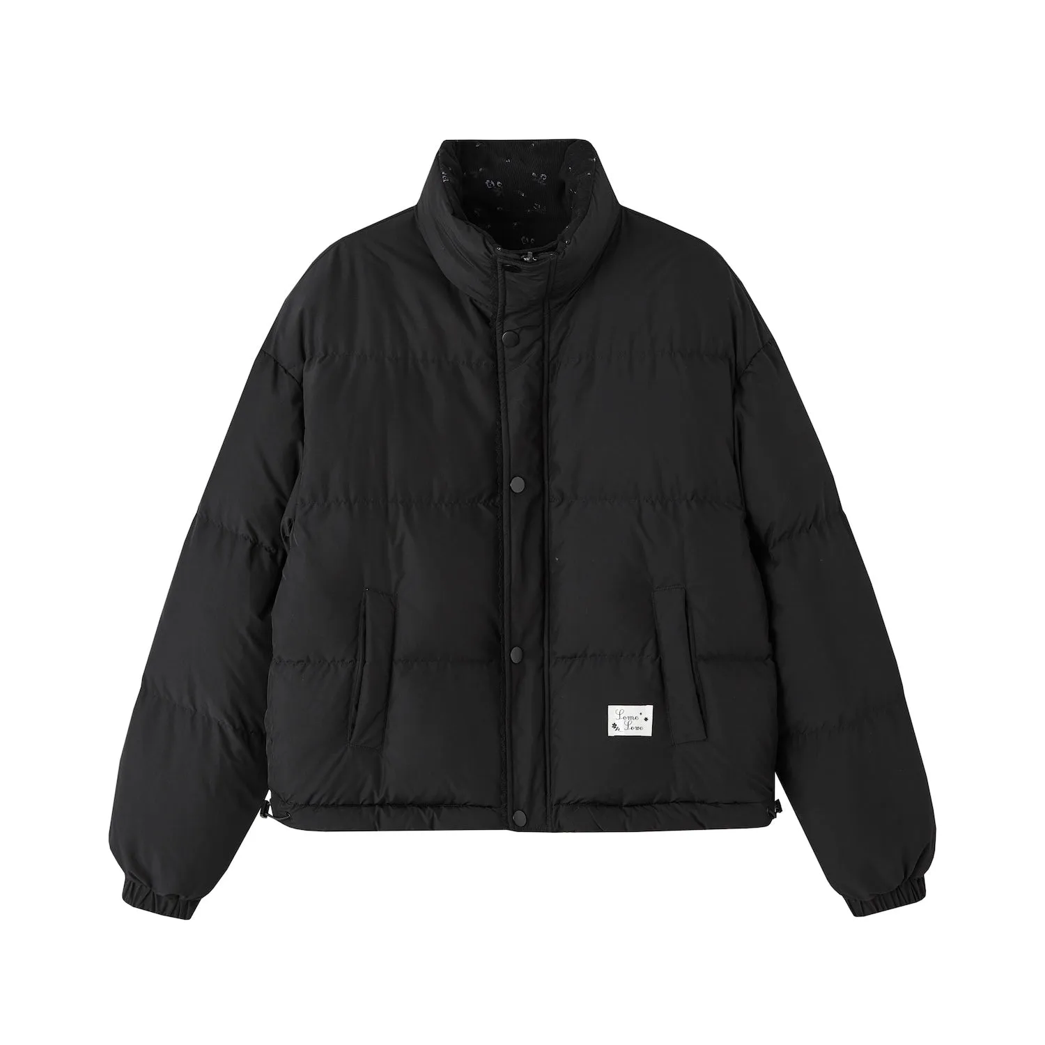Lace Patchwork Double-sided Down Jacket In Black