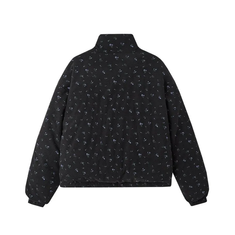Lace Patchwork Double-sided Down Jacket In Black