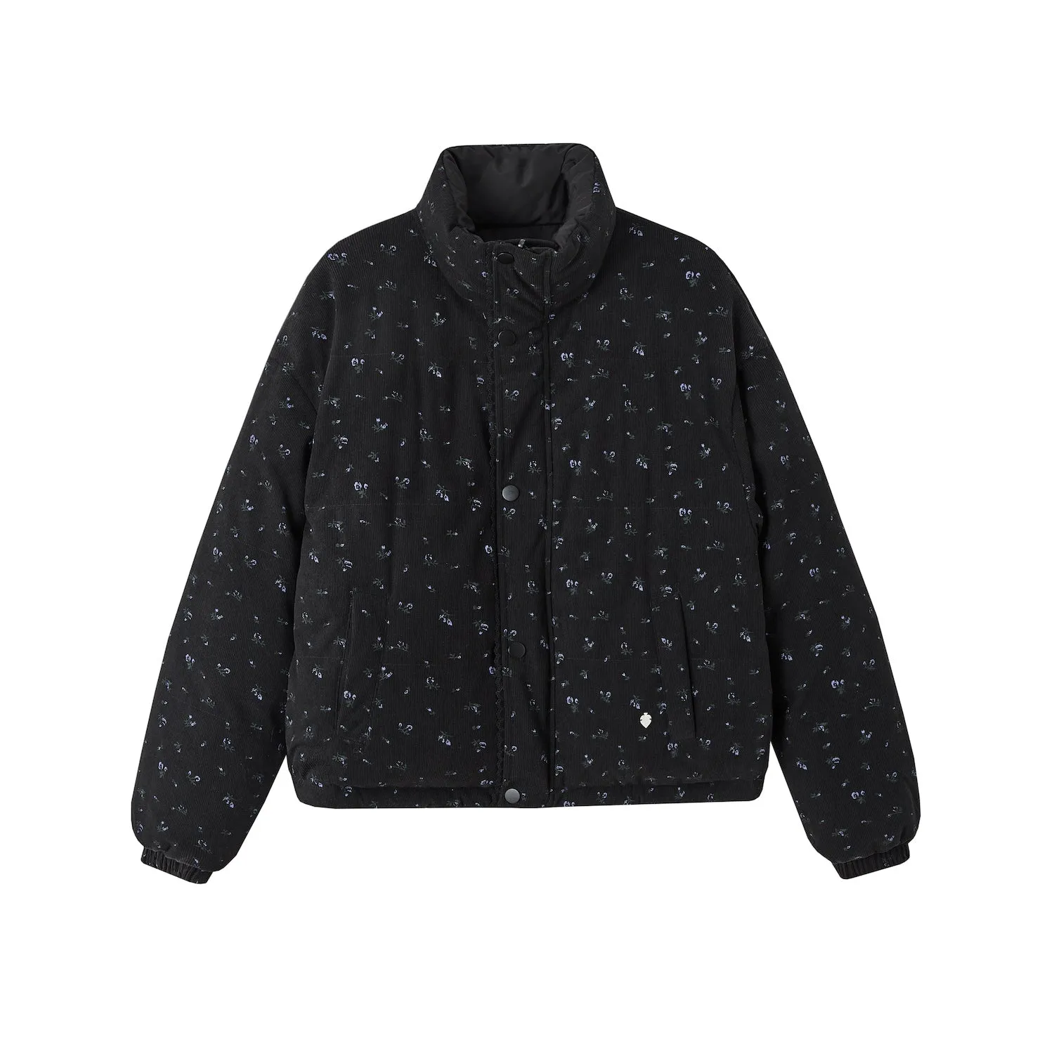 Lace Patchwork Double-sided Down Jacket In Black