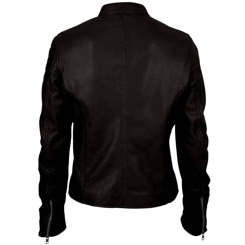Moto Cafe Racer Womens Brown Leather Jacket